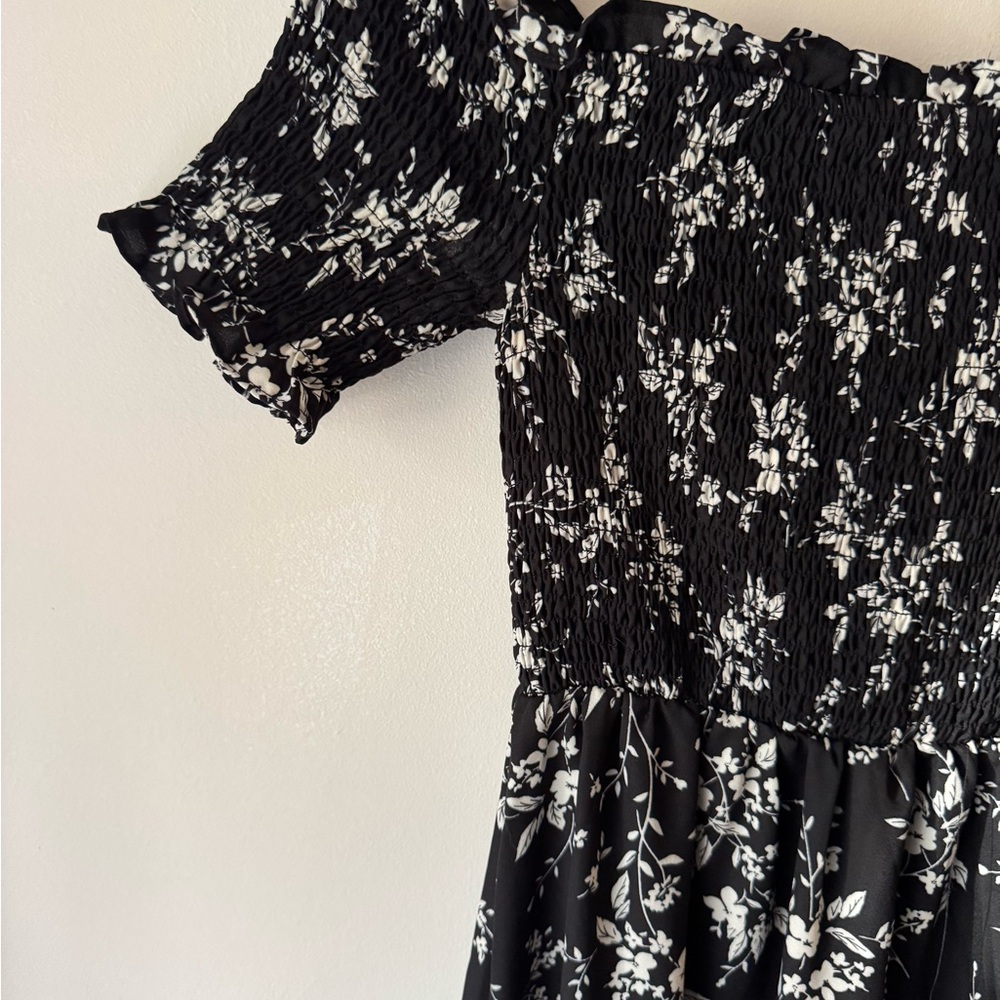 Blue Rain Black and White Smocked Dress